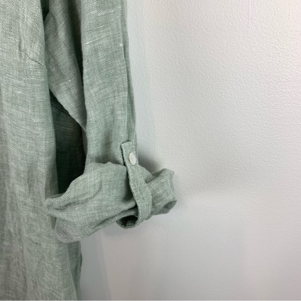 Tahari 100% Linen Green Lagenlook Shirt Size 1X Tab Sleeves - Picture 9 of 12